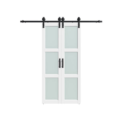 Set Of Two 84" X 48" White Glass Sliding Closet Doors