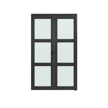 Set Of Two 78" X 32" Black Glass Bi-Fold Door