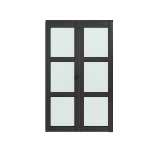 Set Of Two 78" X 32" Black Glass Bi-Fold Door