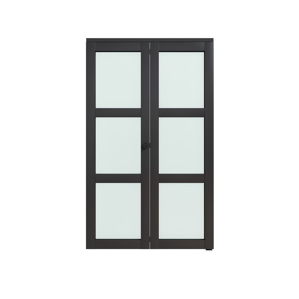Set Of Two 78" X 36" Black Glass Bi-Fold Door — view 1