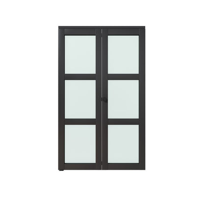 Set Of Two 78" X 36" Black Glass Bi-Fold Door