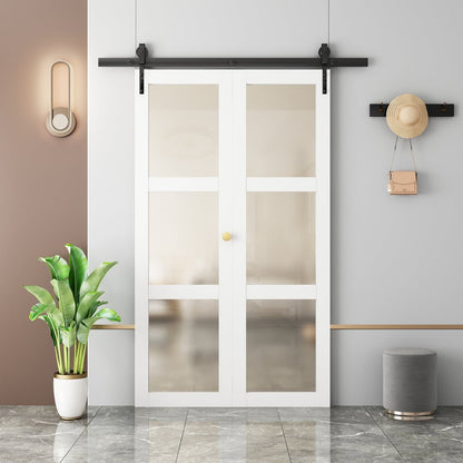 Set Of Two 84" White Glass Bi-Fold Door HomeRoots