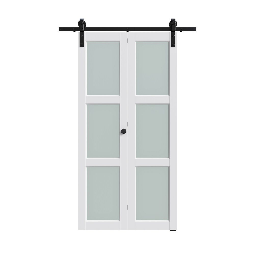 Set Of Two 84" White Glass Bi-Fold Door HomeRoots