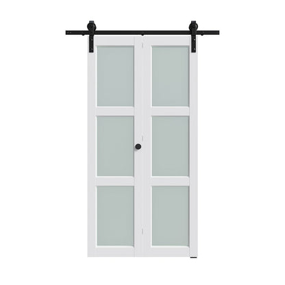 Set Of Two 84" White Glass Bi-Fold Door HomeRoots