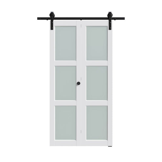 Set Of Two 84" X 24" White Glass Bi-Fold Door HomeRoots