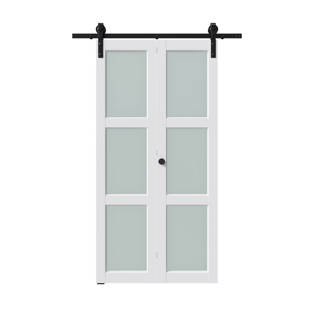 Set Of Two 84" White Glass Bi-Fold Door HomeRoots