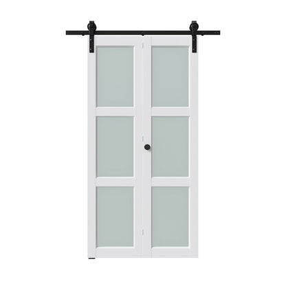 Set Of Two 84" White Glass Bi-Fold Door HomeRoots