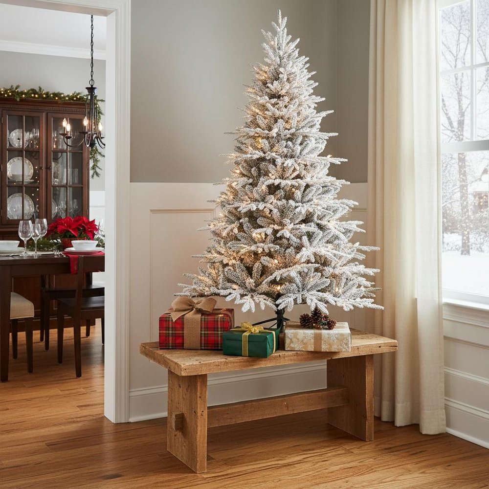 5' White Full Flocked Pine Christmas Tree — view 7