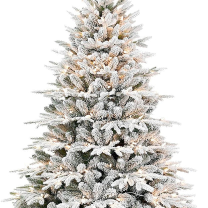 7.5' White Pre Lit Full Flocked Pine Christmas Tree With Decorations HomeRoots
