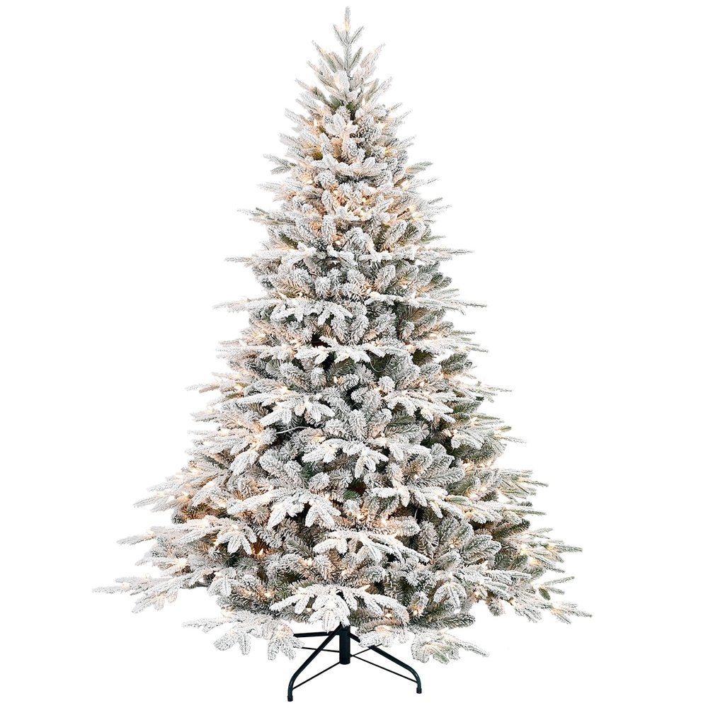 7.5' White Pre Lit Full Flocked Pine Christmas Tree With Decorations HomeRoots