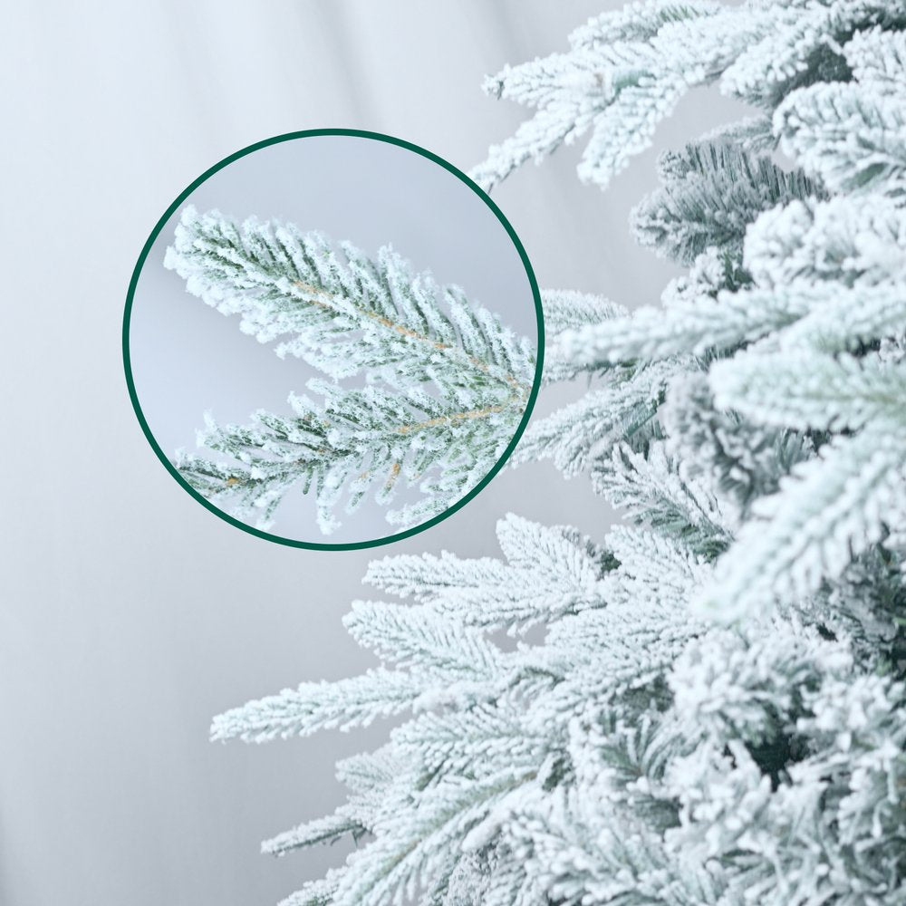 6.5' White Pre Lit Full Flocked Pine Christmas Tree With Decorations HomeRoots