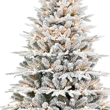 7.5' White Pre Lit Full Flocked Pine Christmas Tree With Decorations HomeRoots