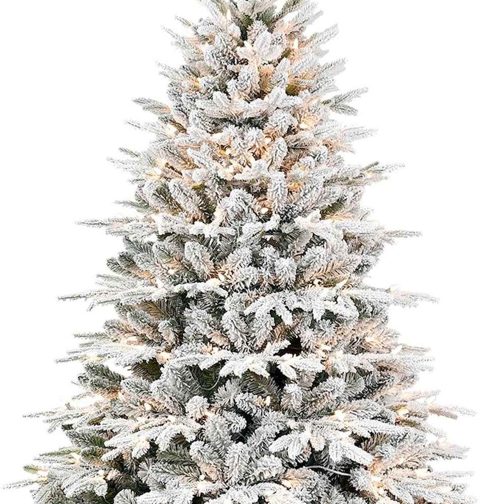 7.5' White Pre Lit Full Flocked Pine Christmas Tree With Decorations HomeRoots