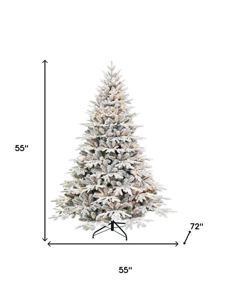7.5' White Pre Lit Full Flocked Pine Christmas Tree With Decorations HomeRoots