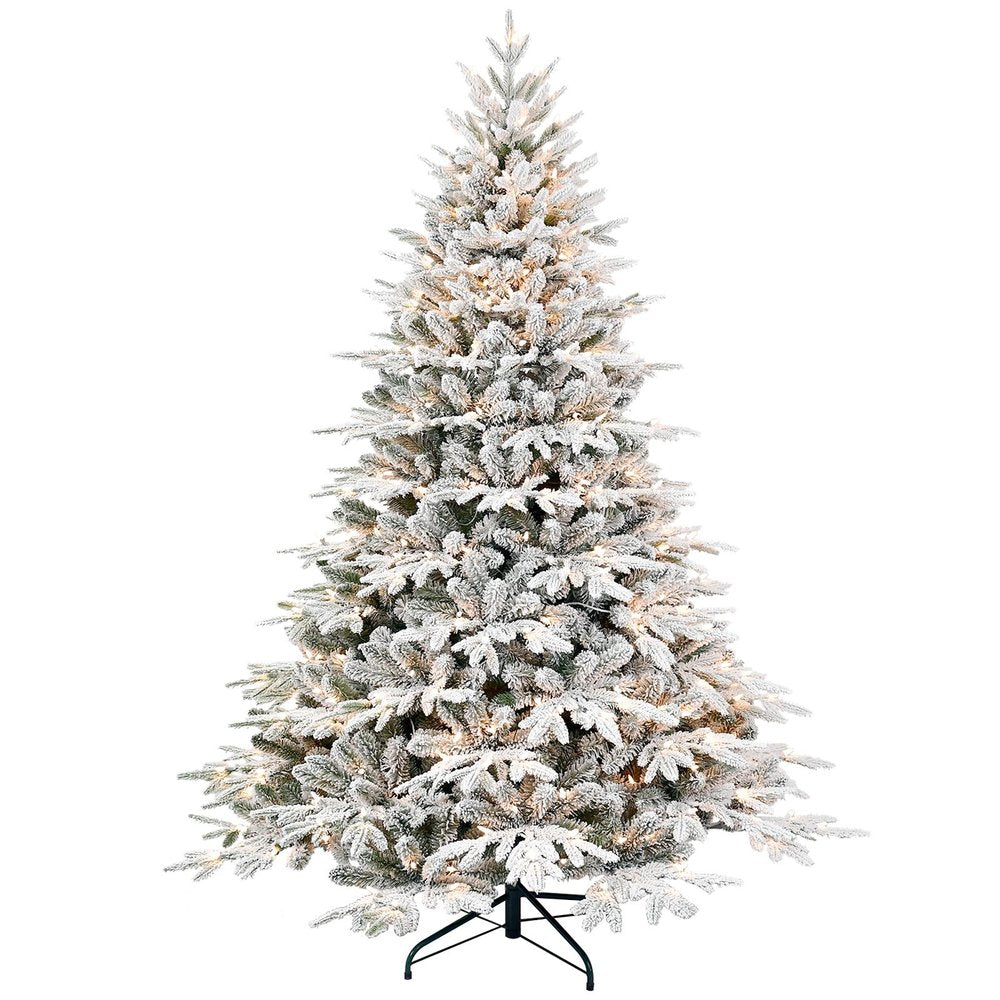 7.5' White Pre Lit Full Flocked Pine Christmas Tree With Decorations HomeRoots