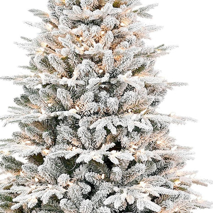 7.5' White Pre Lit Full Flocked Pine Christmas Tree With Decorations HomeRoots