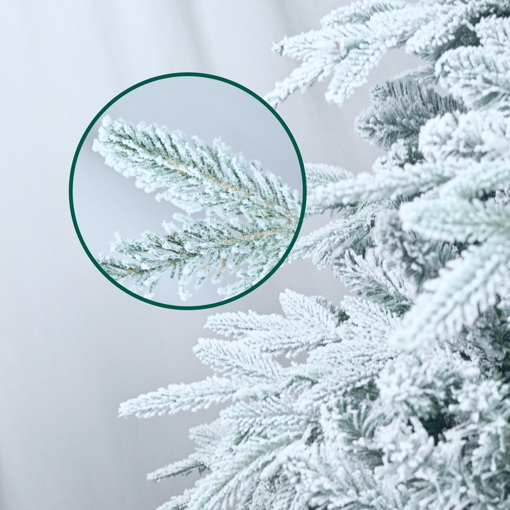 7.5' White Pre Lit Full Flocked Pine Christmas Tree With Decorations HomeRoots