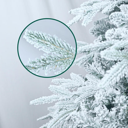 7.5' White Pre Lit Full Flocked Pine Christmas Tree With Decorations HomeRoots