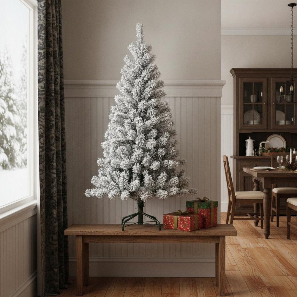 4' White Full Flocked Fir Christmas Tree With Decorations HomeRoots