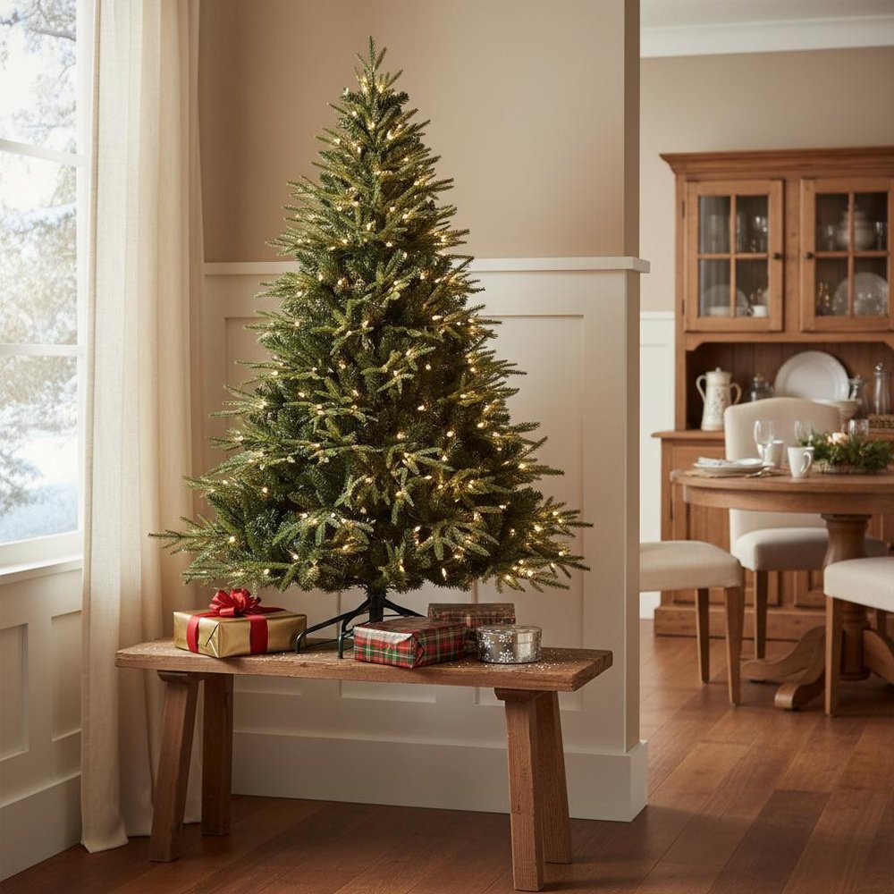 6.5' Pre Lit Full Pine Christmas Tree With Decorations HomeRoots