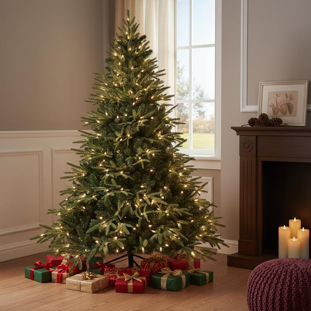 6.5' Pre Lit Full Pine Christmas Tree With Decorations HomeRoots