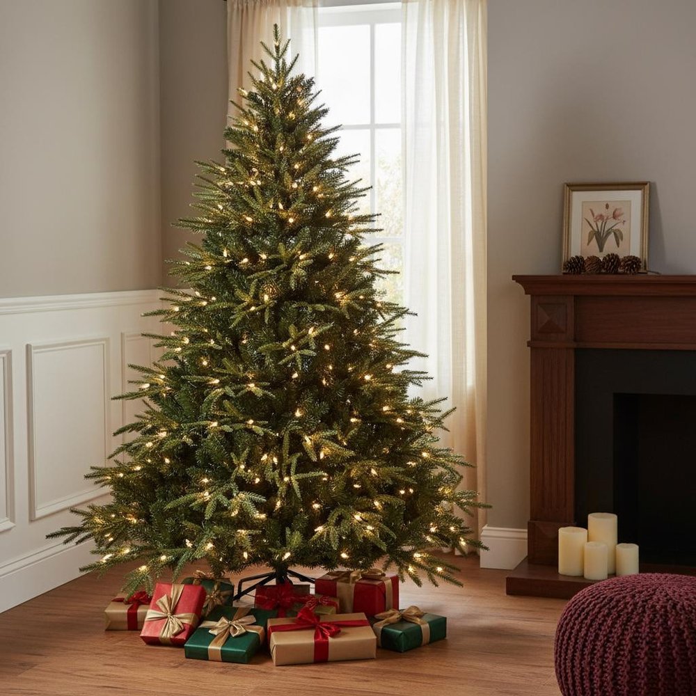 6.5' Pre Lit Full Pine Christmas Tree With Decorations HomeRoots