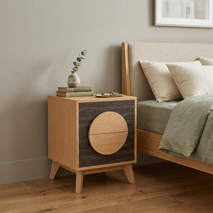 21" Oak And Dark Brown Solid Wood Square Two Drawer Nightstand HomeRoots