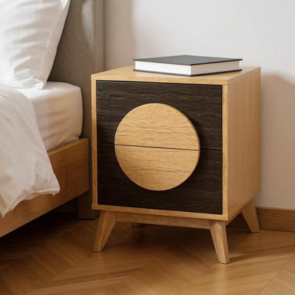 21" Oak And Dark Brown Solid Wood Square Two Drawer Nightstand HomeRoots