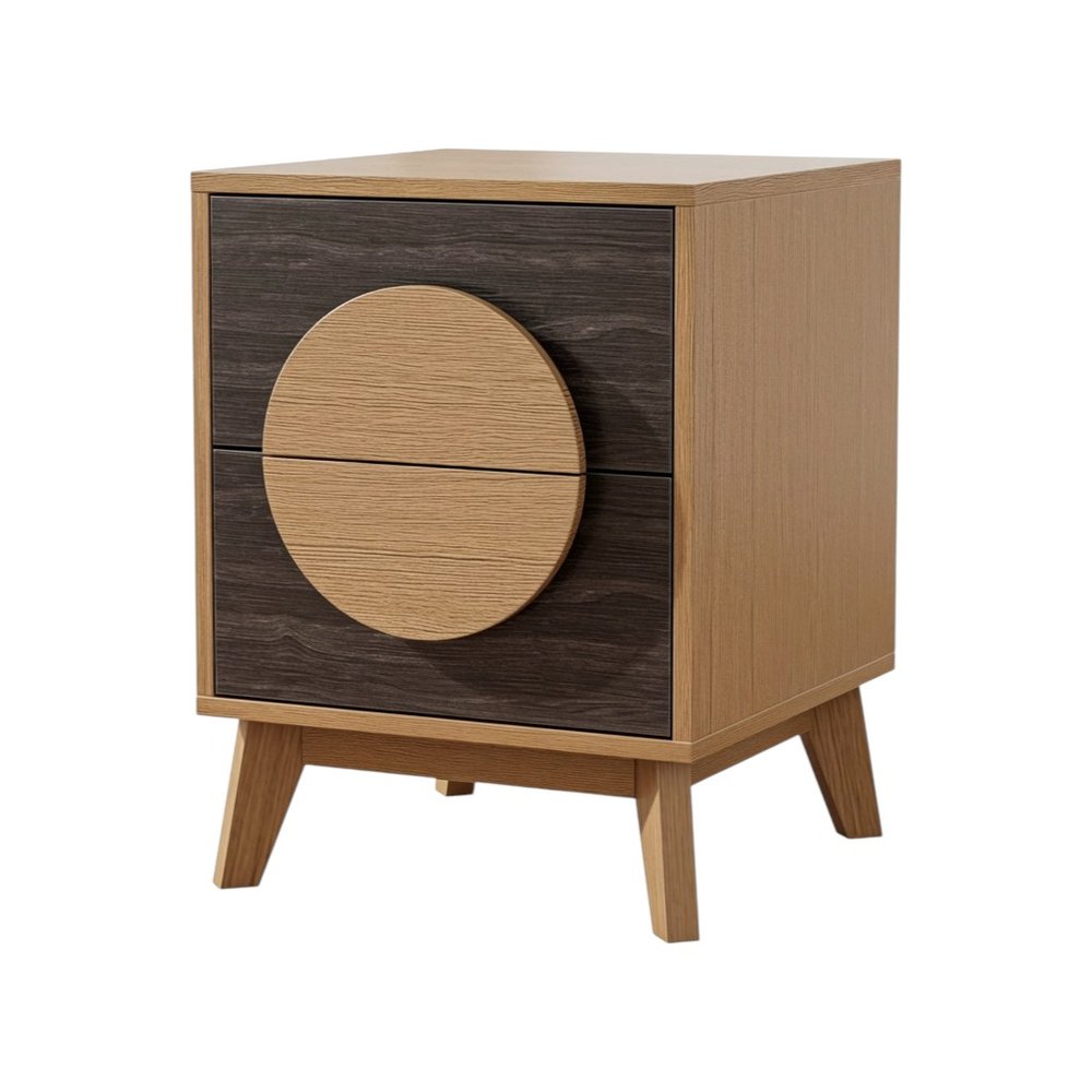 21" Oak And Dark Brown Solid Wood Square Two Drawer Nightstand HomeRoots