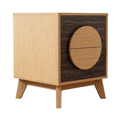 21" Oak And Dark Brown Solid Wood Square Two Drawer Nightstand HomeRoots