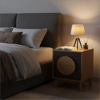 21" Oak And Dark Brown Solid Wood Square Two Drawer Nightstand HomeRoots