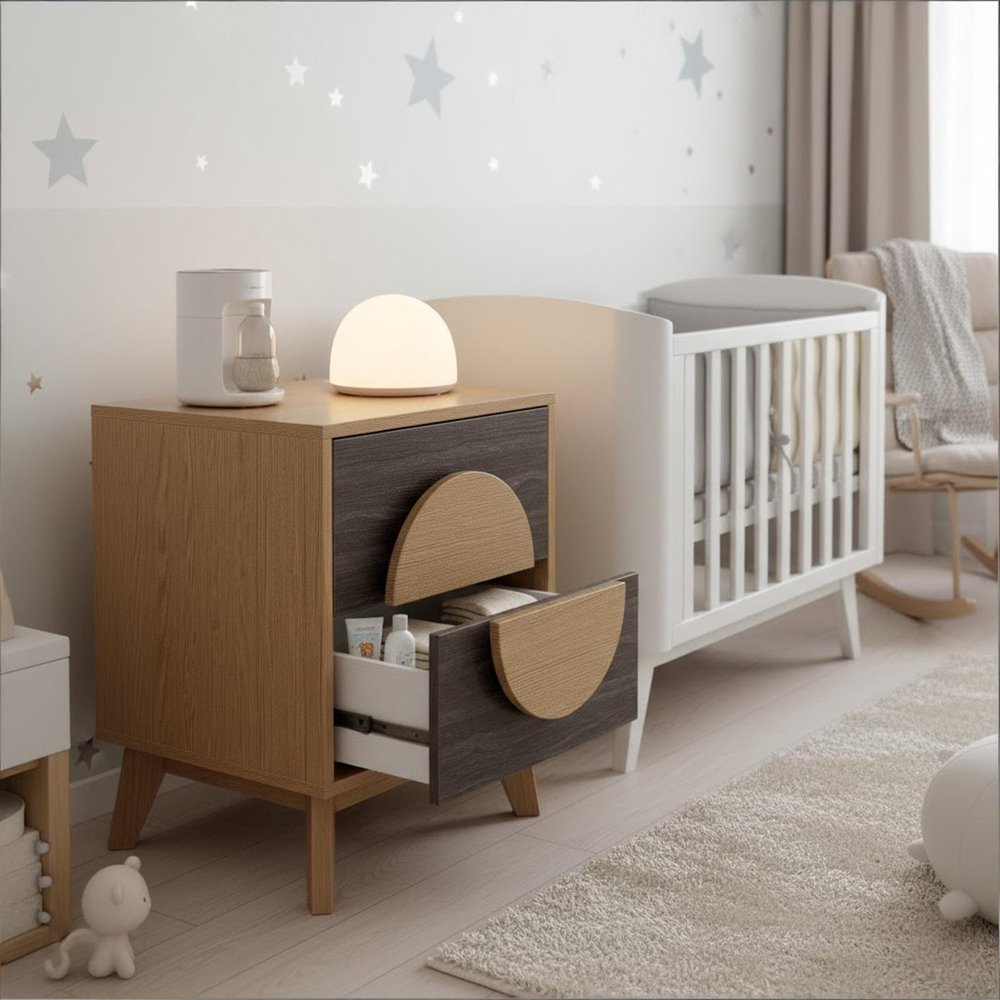 21" Oak And Dark Brown Solid Wood Square Two Drawer Nightstand HomeRoots