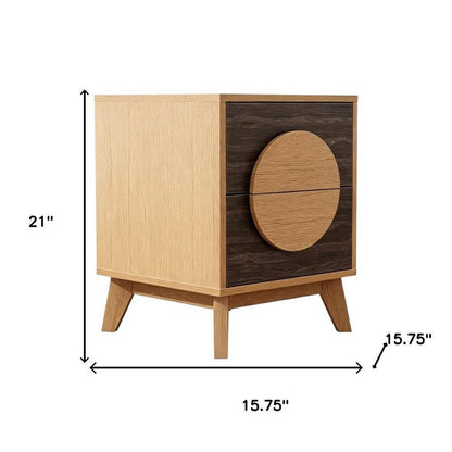 Set of Two 21" Oak And Dark Brown Solid Wood Square Two Drawer Nightstands HomeRoots