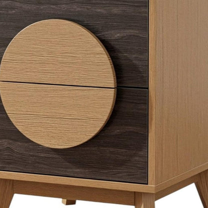 Set of Two 21" Oak And Dark Brown Solid Wood Square Two Drawer Nightstands HomeRoots