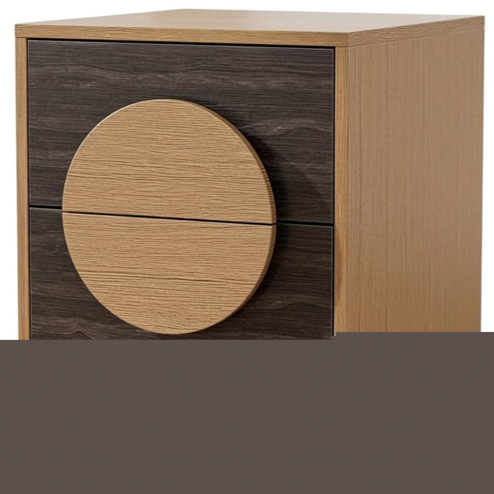 Set of Two 21" Oak And Dark Brown Solid Wood Square Two Drawer Nightstands HomeRoots