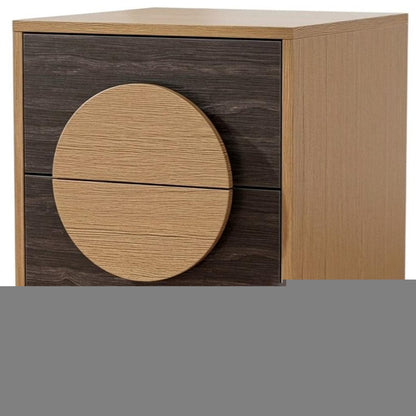 Set of Two 21" Oak And Dark Brown Solid Wood Square Two Drawer Nightstands HomeRoots