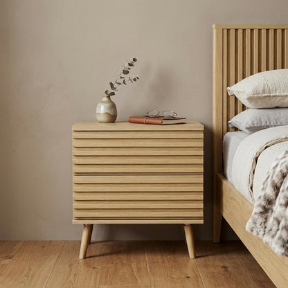 23" Natural Solid Wood Ribbed Texture Two Drawer Nightstand HomeRoots