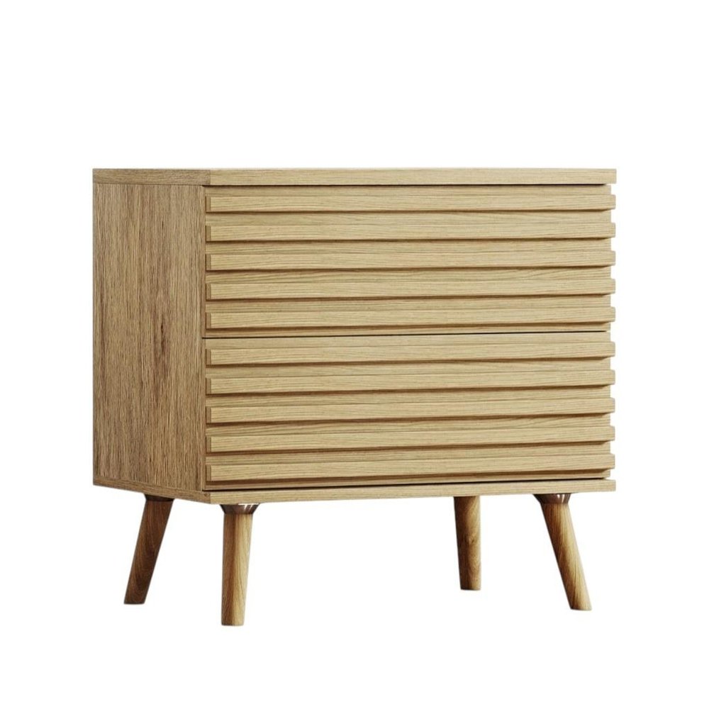 23" Natural Solid Wood Ribbed Texture Two Drawer Nightstand HomeRoots