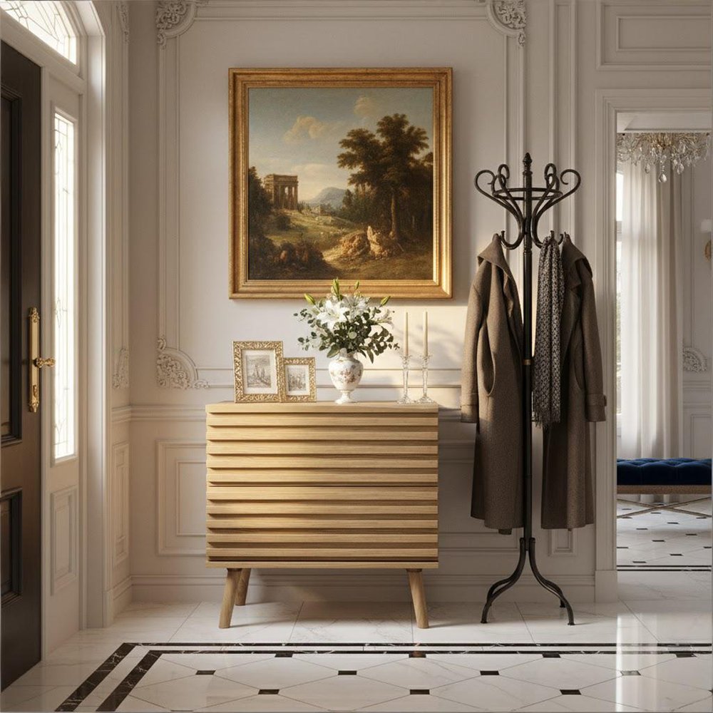 23" Natural Solid Wood Ribbed Texture Two Drawer Nightstand HomeRoots