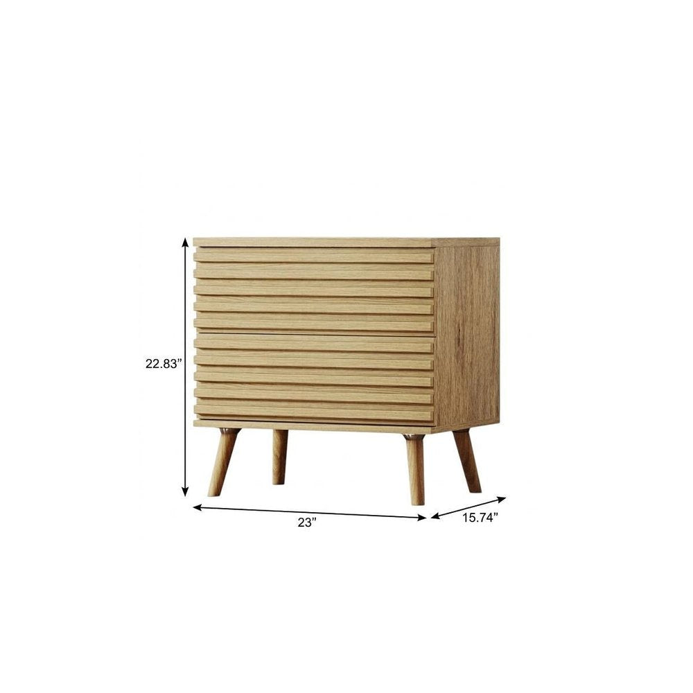 Set of Two 23" Natural Solid Wood Ribbed Texture Two Drawer Nightstand HomeRoots