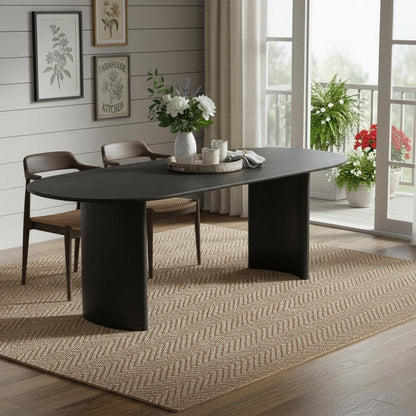 79" Black Solid Wood Double Pedestal Base Oval Dining Table HomeRoots