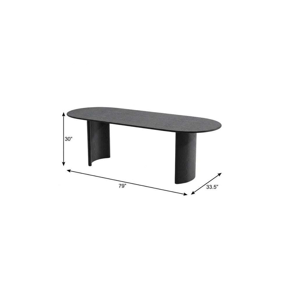 79" Black Solid Wood Double Pedestal Base Oval Dining Table HomeRoots
