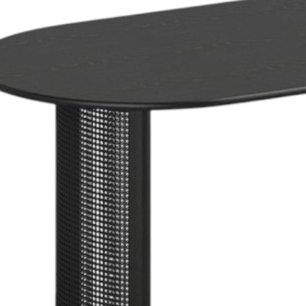79" Black Solid Wood Double And Rattan Pedestal Base Oval Dining Table HomeRoots