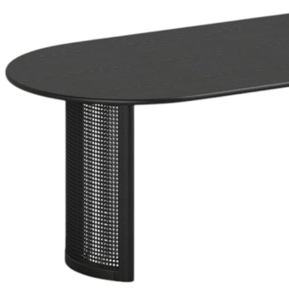 79" Black Solid Wood Double And Rattan Pedestal Base Oval Dining Table HomeRoots