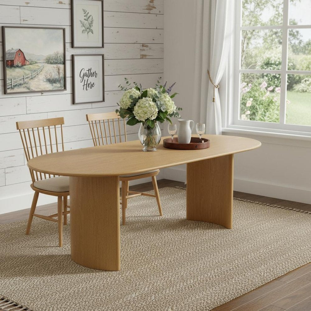 79" Natural Solid Wood Double Pedestal Base Oval Dining Table HomeRoots