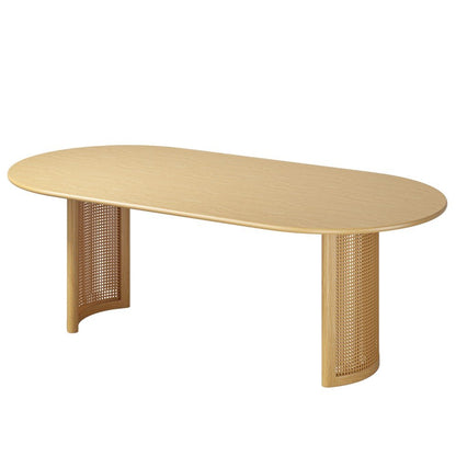 79" Natural Solid Wood Double Pedestal Base Oval Dining Table HomeRoots
