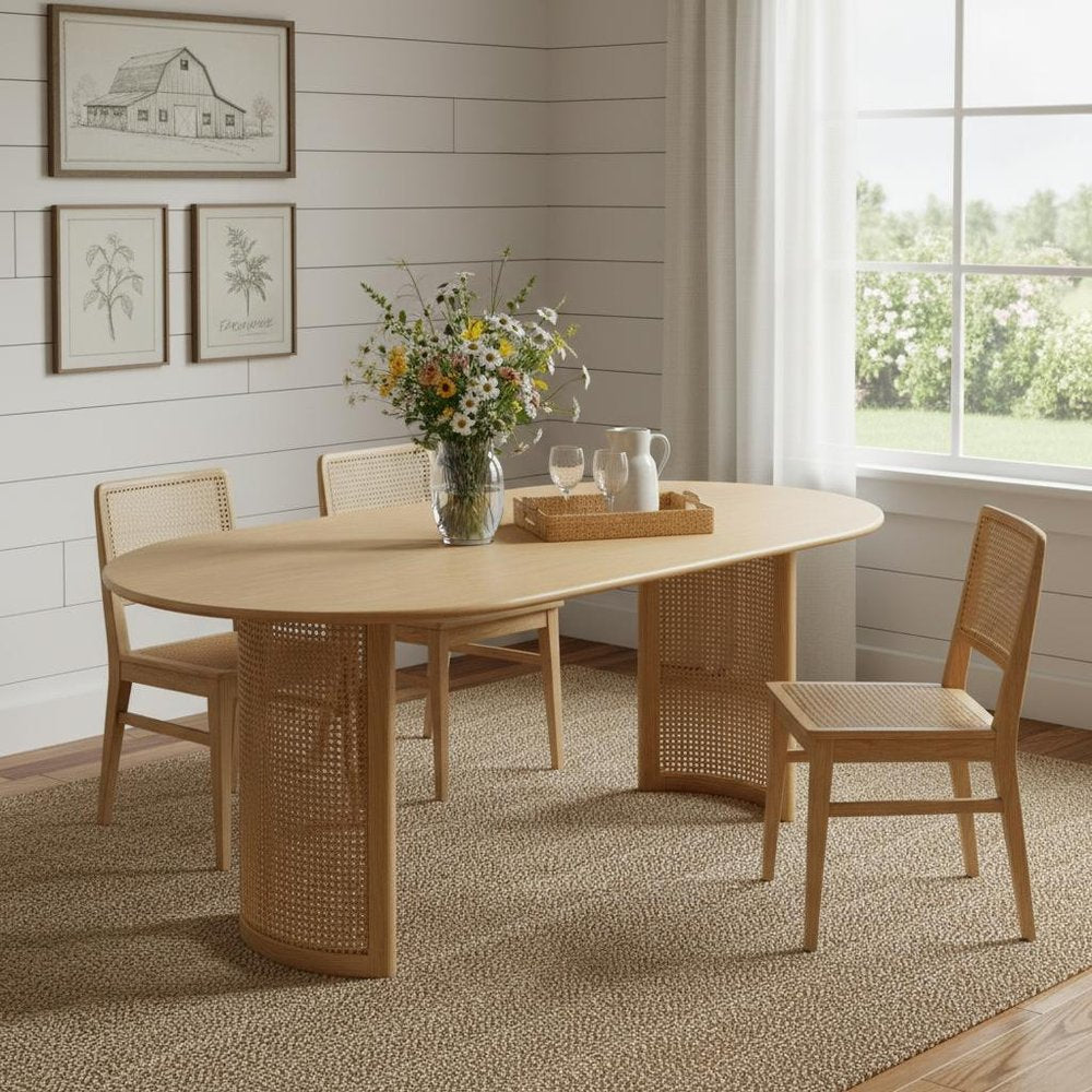 79" Natural Solid Wood Double Pedestal Base Oval Dining Table HomeRoots