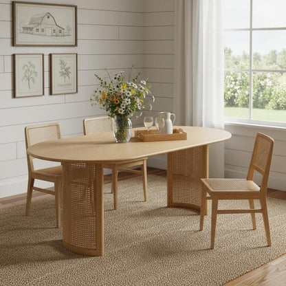 79" Natural Solid Wood Double Pedestal Base Oval Dining Table HomeRoots