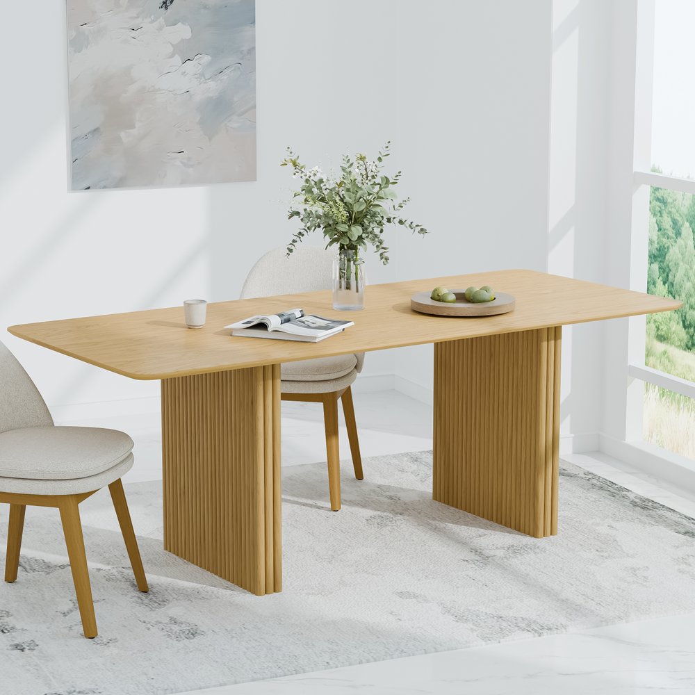 79" Natural Solid Wood Double Pedestal Base Dining Table HomeRoots