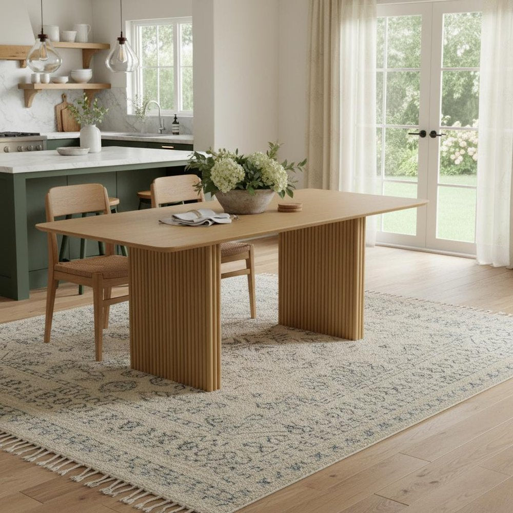 79" Natural Solid Wood Double Pedestal Base Dining Table HomeRoots